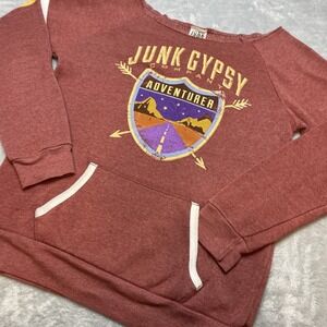 Junk Gypsy Adventurer Sweatshirt Womens L Rust Distressed Collar Long Sleeve